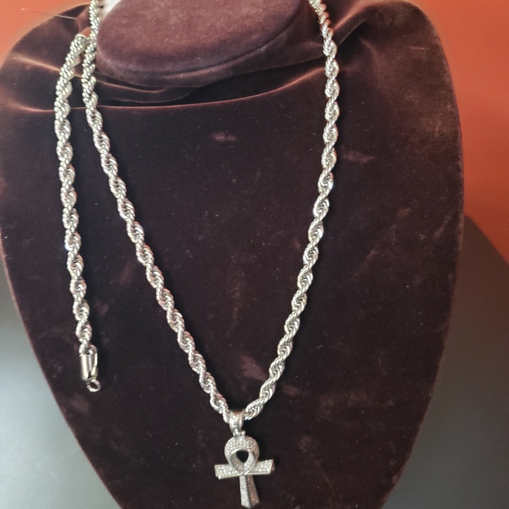 Men's Gift Set Jewelry Stainless Steel Cross Rope Necklace & Bracelet Set